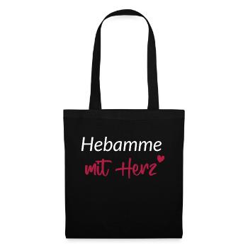 Hebamme mit Herz weiß rot - Stoffbeutel - Schwarz - Vorne