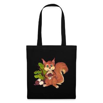 Niedliches Einhörnchen Mit Eicheln im Wald - Stoffbeutel - Schwarz - Vorne