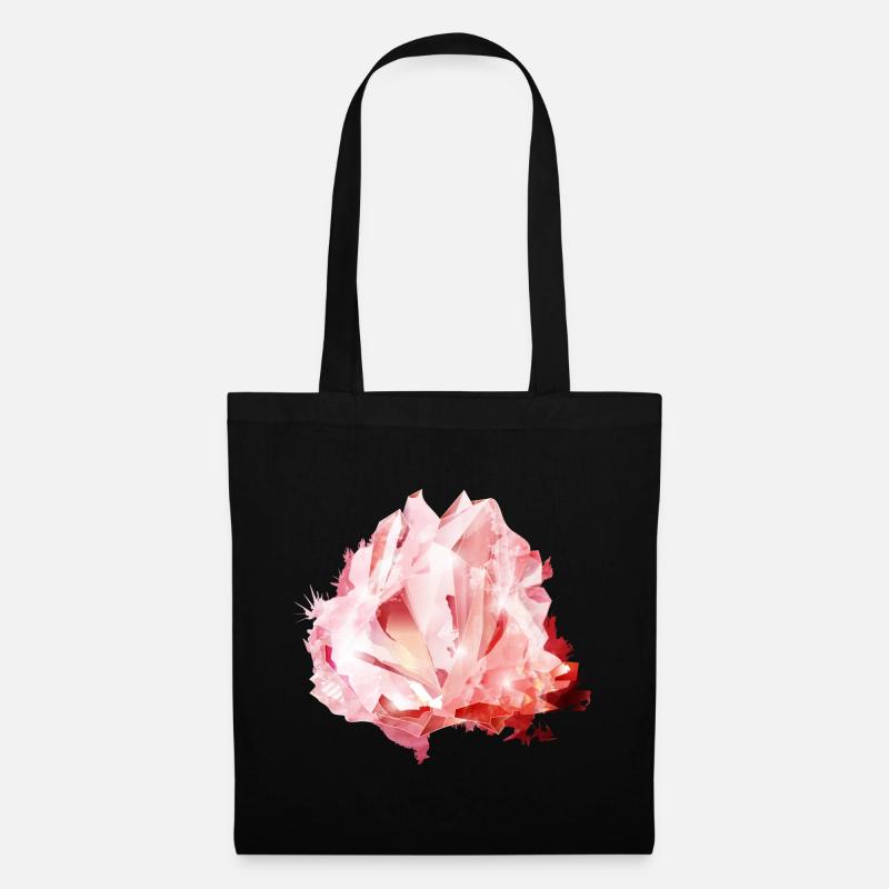 leuchtendes rosafarbenes Rosenquarz Kristall Motiv - Stoffbeutel - Schwarz