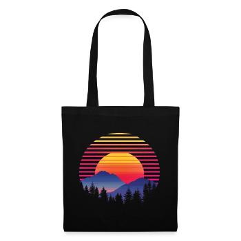 Coucher de soleil forêt montagne Extérieur Rétro des années 80 Vintage 4 - Sac en tissu - noir - Devant