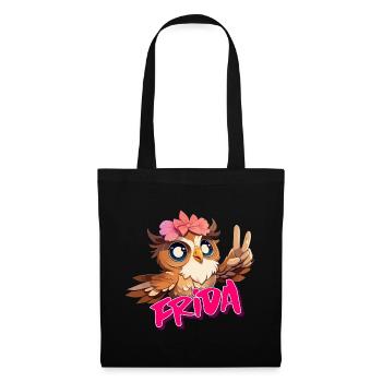 F R I D A - Beau nom de fille avec un hibou mignon - Sac en tissu - noir - Devant