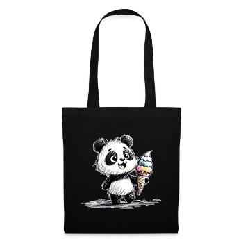 Panda mit Eis - Stoffbeutel - Schwarz - Vorne