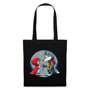 Rotkäppchen Wolf Märchen Kinder Blume Märchenfigur - Stoffbeutel - Schwarz - Vorne