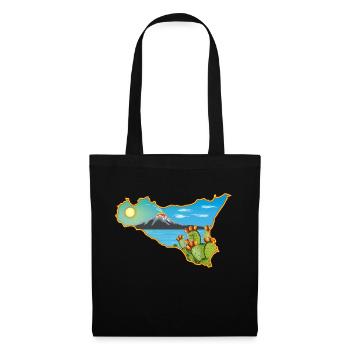 Etna panorama on the map of Sicily - Tote Bag - black - Front