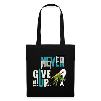 Never Give Up 🐸 Niemals aufgeben Frosch vs Storch - Stoffbeutel - Schwarz - Vorne