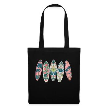 Planches de surf motif tropical fleurs palmiers - Sac en tissu - noir - Devant