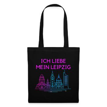 Ich liebe mein Leipzig Neon Skyline - Stoffbeutel - Schwarz - Vorne