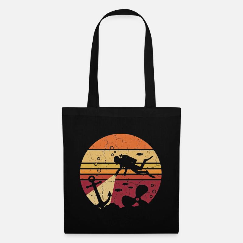 Diver Retro Sunset - Anchor & Wreck - Tote Bag - black