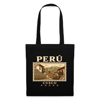 Peru Cusco Vintage Reisemarke - Stoffbeutel - Schwarz - Vorne
