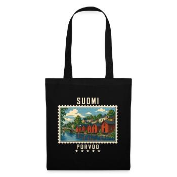 Finnland Porvoo Vintage Reisemarke - Stoffbeutel - Schwarz - Vorne