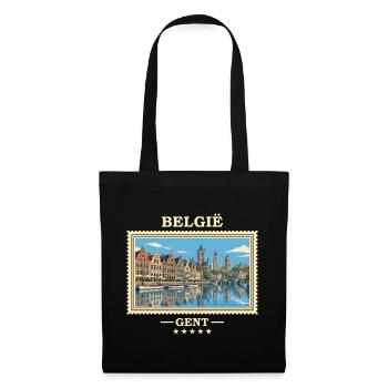 Belgien Gent Vintage Reisemarke - Stoffbeutel - Schwarz - Vorne