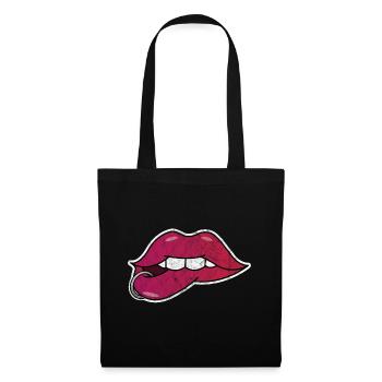 Lips Kiss Mouth Gift Piercing Love Valentine - Tote Bag - black - Front