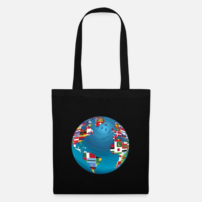 World map globe earth globe country flags continents - Tote Bag - black