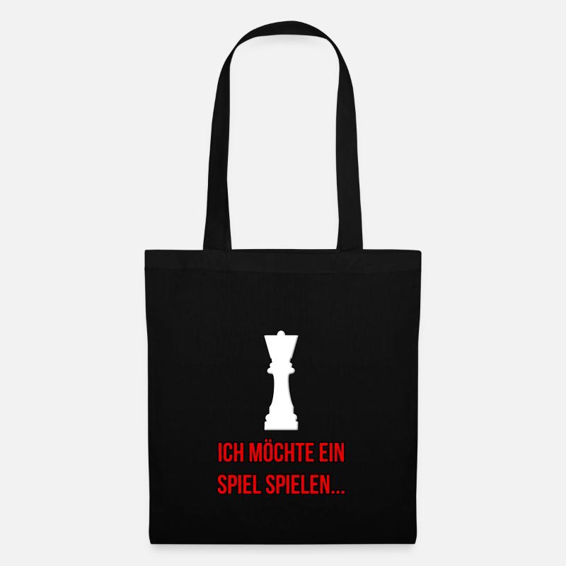 Ich möchte ein Spiel spielen Schachfigur Dame - Stoffbeutel - Schwarz