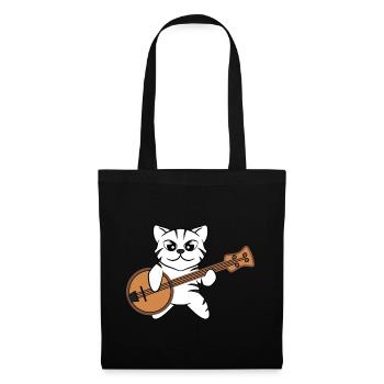 Cat with Guitar Music Kitty Funny Cat with Banjo - Tote Bag - black - Front