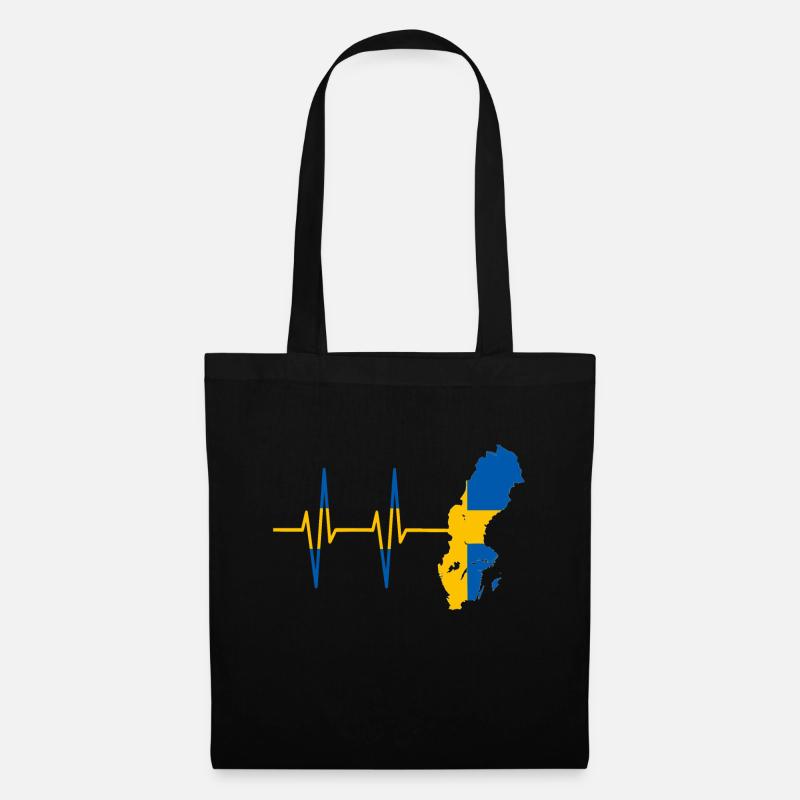 Herzschlag Schweden- Puls, Schwedisch, Geschenk - Stoffbeutel - Schwarz