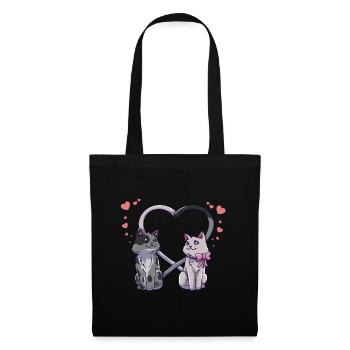 Valentine's Day cat heart couple love eye contact - Tote Bag - black - Front