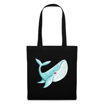 Wal Mit Herz I Buckelwal Walfisch Geschenk Comic - Stoffbeutel - Schwarz - Vorne