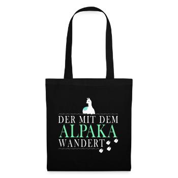 Der mit dem Alpaka wandert - Stoffbeutel - Schwarz - Vorne