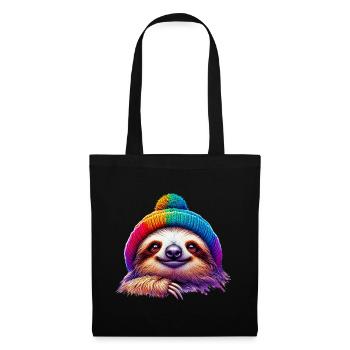 Paresseux avec bonnet de laine - Sac en tissu - noir - Devant