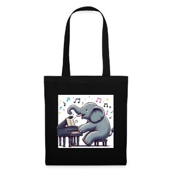 Éléphant au piano - Sac en tissu - noir - Devant