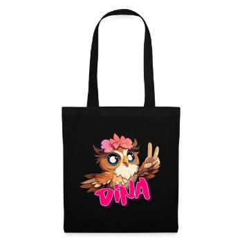 DINA - Beau nom de fille avec hibou mignon - Sac en tissu - noir - Devant