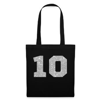 Nummer 10 Silberglitter - 10-jähriges Jubiläum - Stoffbeutel - Schwarz - Vorne