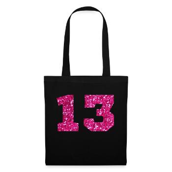 Nummer 13 Pink Glitter - 13. Geburtstag - Stoffbeutel - Schwarz - Vorne