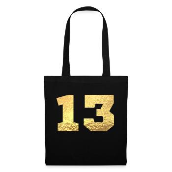 Numéro 13 paillettes doré - 13e anniversaire - Sac en tissu - noir - Devant