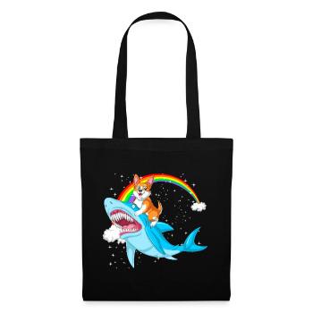 Corgi Riding Shark – Funny Surreal Dog Design - Tote Bag - black - Front