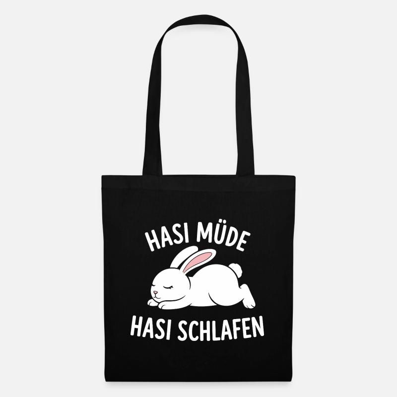 Hasi Müde Hasi Schlafen Niedlicher Hase - Stoffbeutel - Schwarz