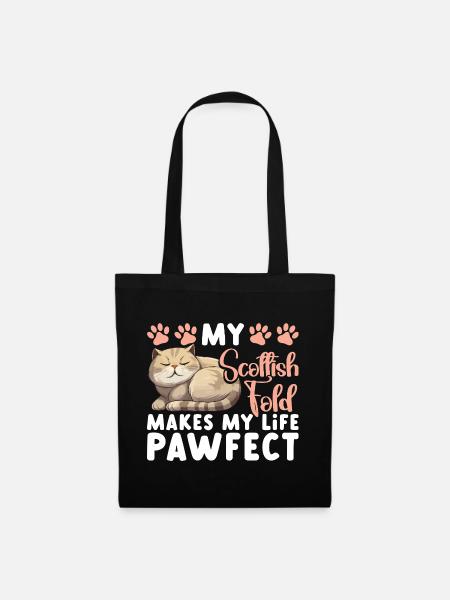 Scottish Fold Besitzer Katze Stofftier Scottish - Stoffbeutel - Schwarz
