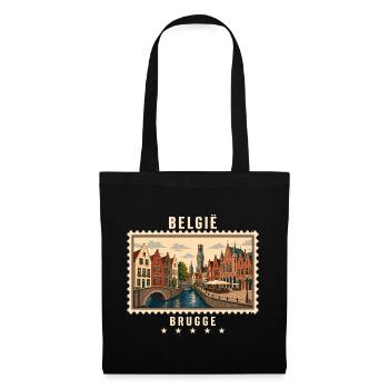 Belgien Brugge Vintage Reisemarke - Stoffbeutel - Schwarz - Vorne