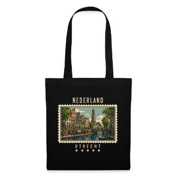 Niederlande Utrecht Vintage Reisemarke - Stoffbeutel - Schwarz - Vorne