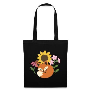 Schlafender Fuchs · Pflanzenillustration · Blumen - Stoffbeutel - Schwarz - Vorne