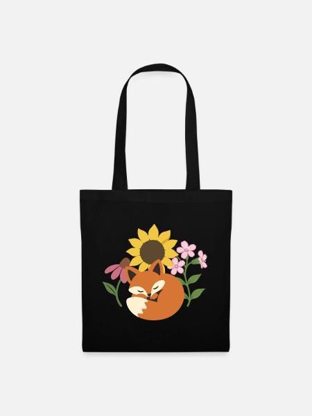 Schlafender Fuchs · Pflanzenillustration · Blumen - Stoffbeutel - Schwarz