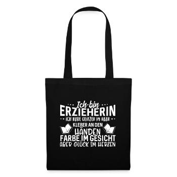 Erzieherin - Glück im Herzen - Stoffbeutel - Schwarz - Vorne
