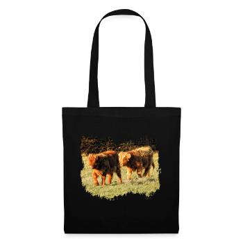 Two shaggy highland calves in the pasture - Tote Bag - black - Front