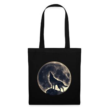 Loup, pleine lune, wolf, moon, wild, sauvage, chie - Sac en tissu - noir - Devant