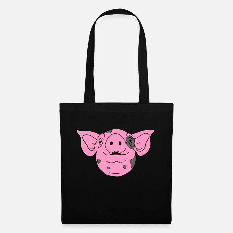 Rosa Schweinekopf mit lächelndem Gesicht und - Stoffbeutel - Schwarz
