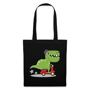 T-Rex Dino auf Roller - lustig cooler Dinosaurier - Stoffbeutel - Schwarz - Vorne