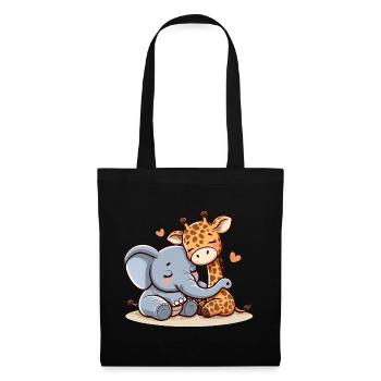 Cuddling Elephant And Giraffe In Love - Stoffbeutel - Schwarz - Vorne
