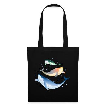 three brightly colored shimmering whales in the ocean - Tote Bag - black - Front
