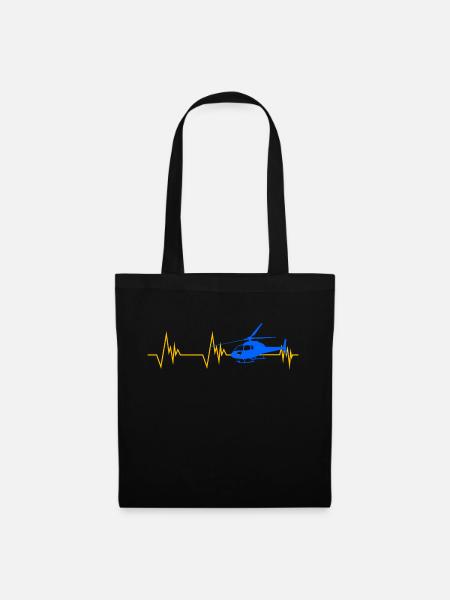 Hubschrauber Herzschlag Geschenk Flugsport - Stoffbeutel - Schwarz