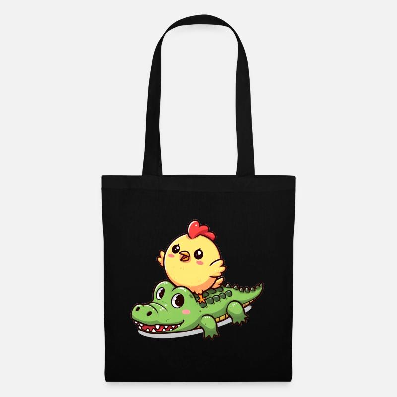 Poulet mignon sur crocodile - Sac en tissu - noir