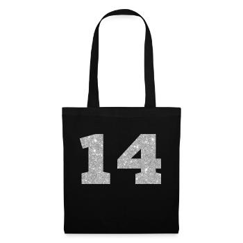 Numéro 14 paillettes argenté - 14e anniversaire - Sac en tissu - noir - Devant