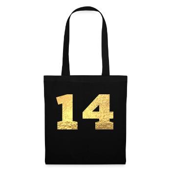 Numéro 14 paillettes doré - 14e anniversaire - Sac en tissu - noir - Devant