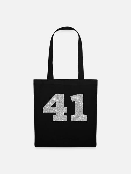 Nummer 41 Silberner Glitzer - 41. Jubiläum - Stoffbeutel - Schwarz