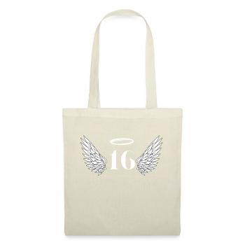 Nummer 16 Engel - Flügel zum 16. Geburtstag - Stoffbeutel - Natur - Vorne