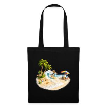 Surfer on the beach with palm trees and wave - Tote Bag - black - Front